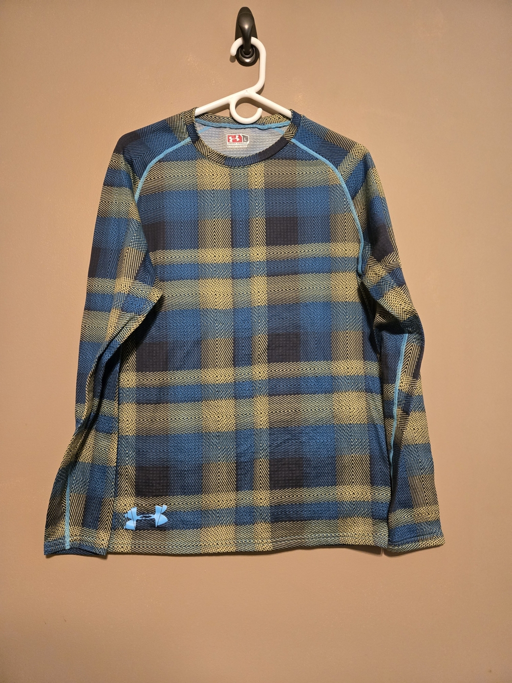 Under Armour Plaid Herringbone Thermal Top Blue/Yellow Size Large